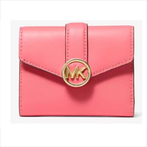 Michael Kors Carmen Medium Faux Leather Wallet Grapefruit Pink - Picture 1 of 6